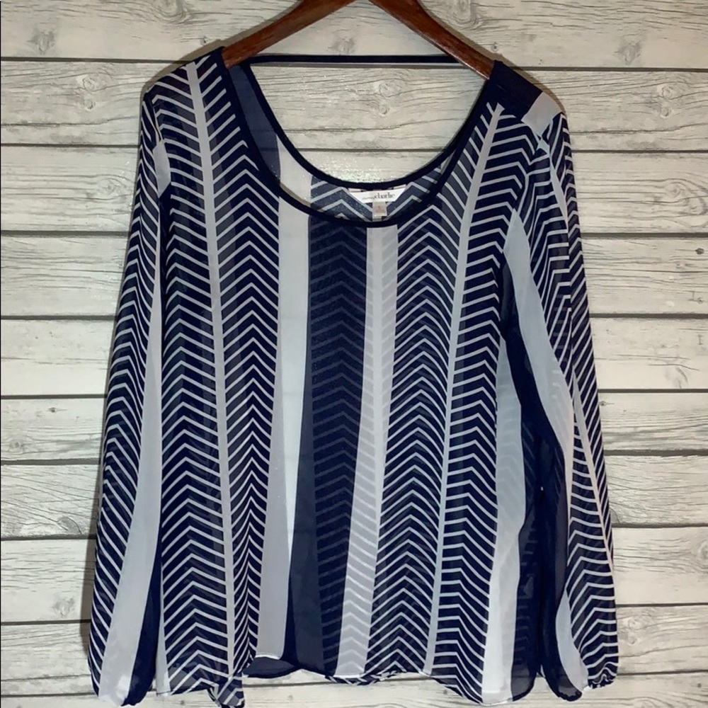 Navy Sheer Top mixed patterns